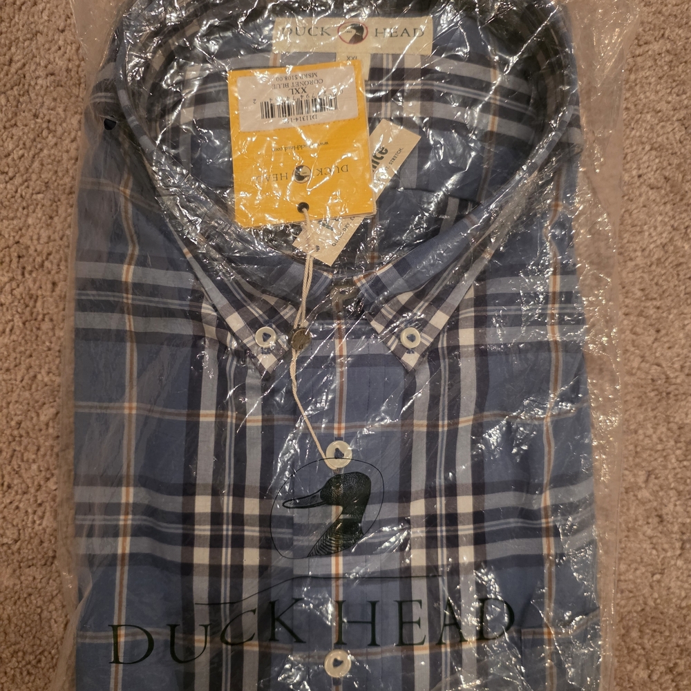 Duck Head Men's Navy and White Plaid Shirt